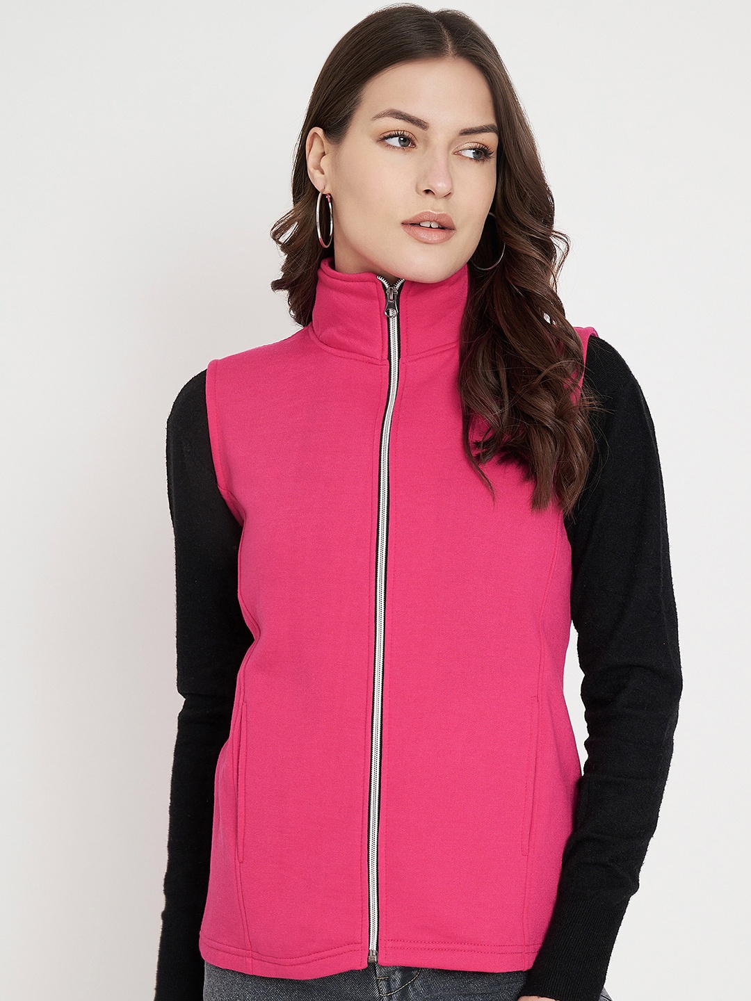 

BRINNS Women Solid Sleeveless Jacket, Magenta