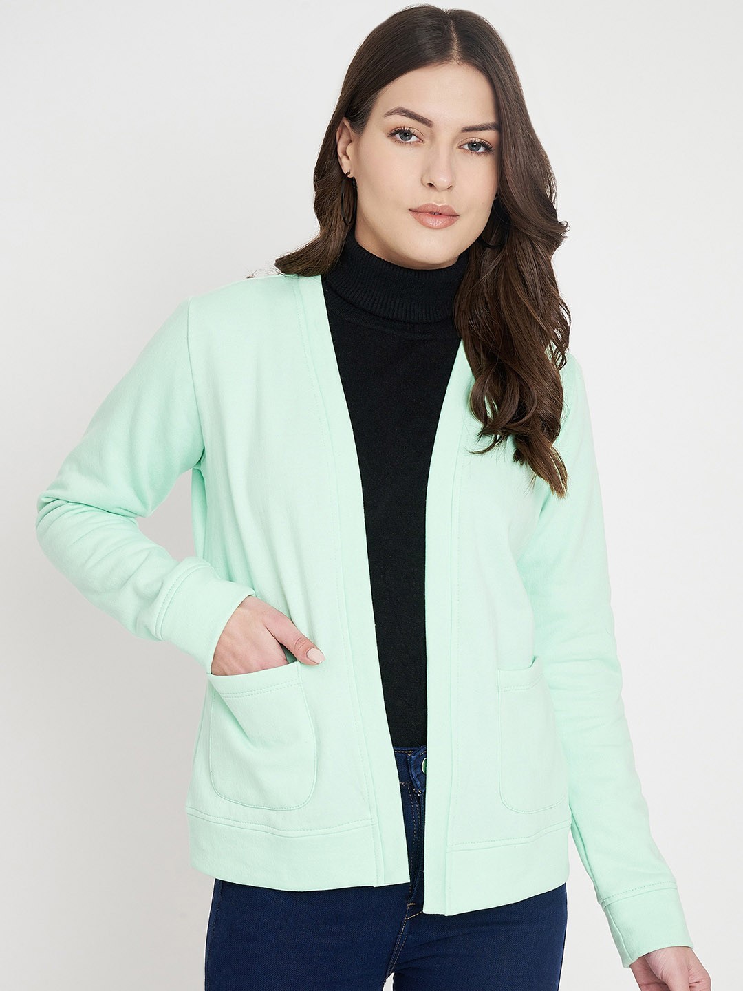 

BRINNS Women Solid Open Front Jacket, Green