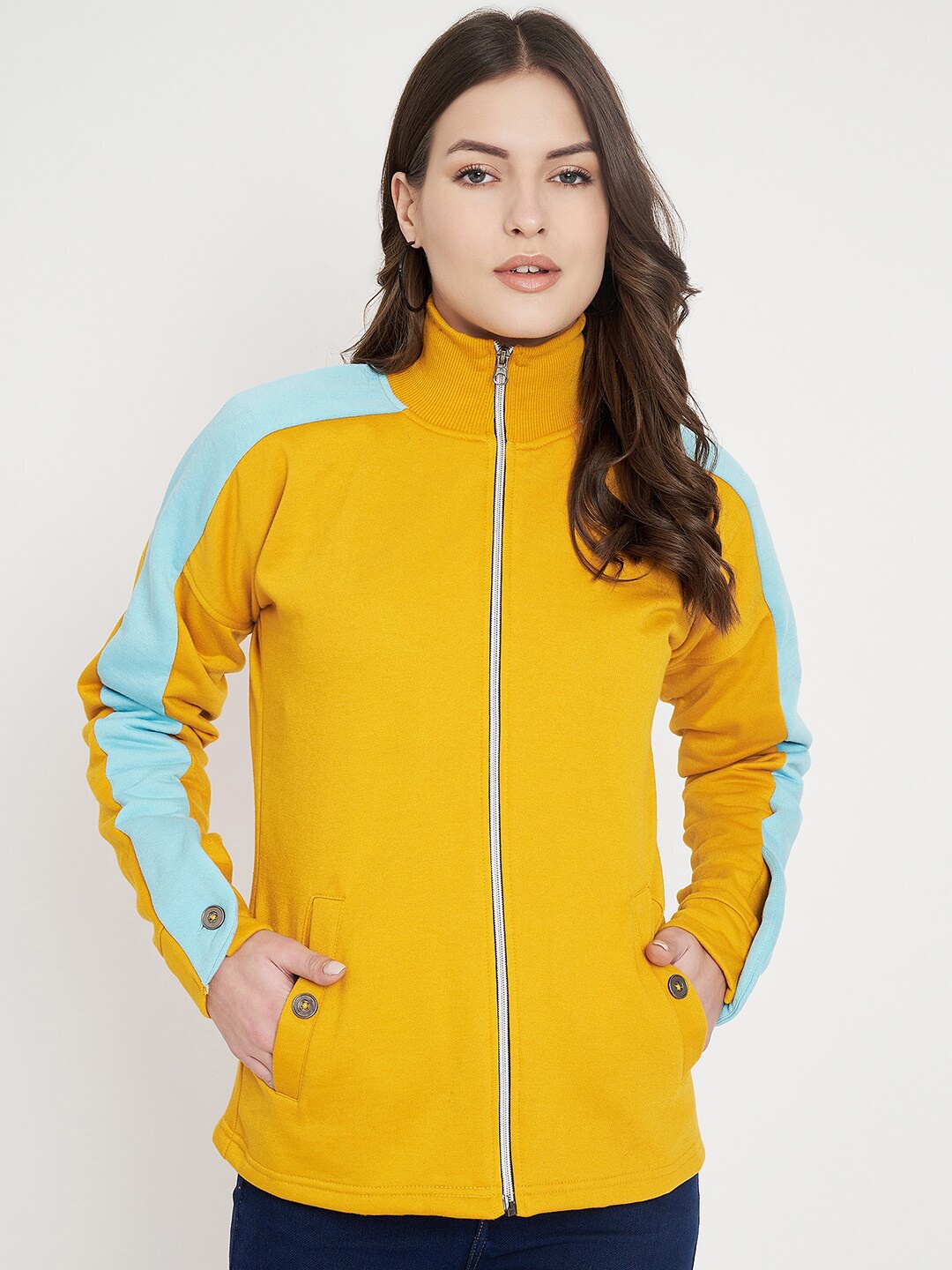 

BRINNS Mock Collar Fleece Front-Open Sweatshirt, Mustard
