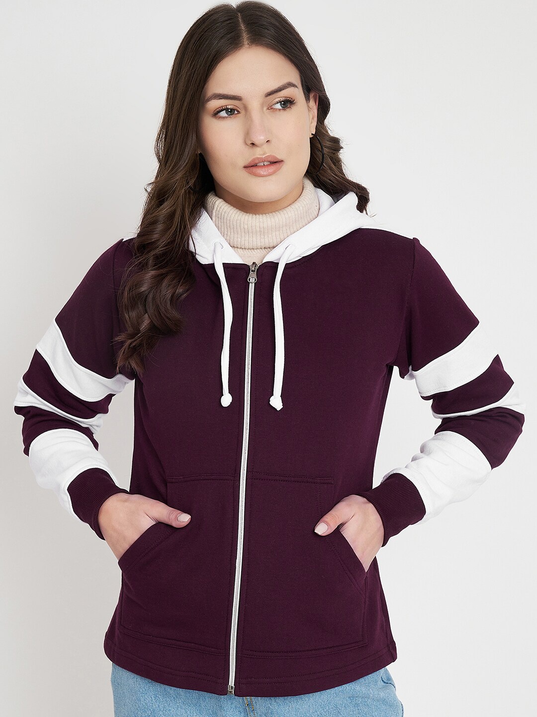

BRINNS Hooded Fleece Front-Open Sweatshirt, Burgundy