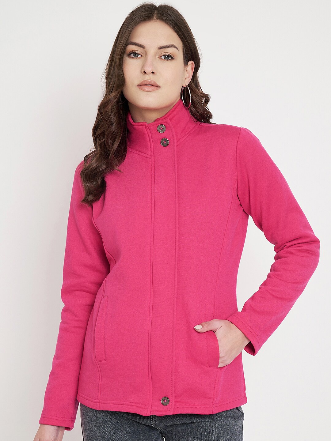 

BRINNS Mock Collar Fleece Front-Open Sweatshirt, Magenta