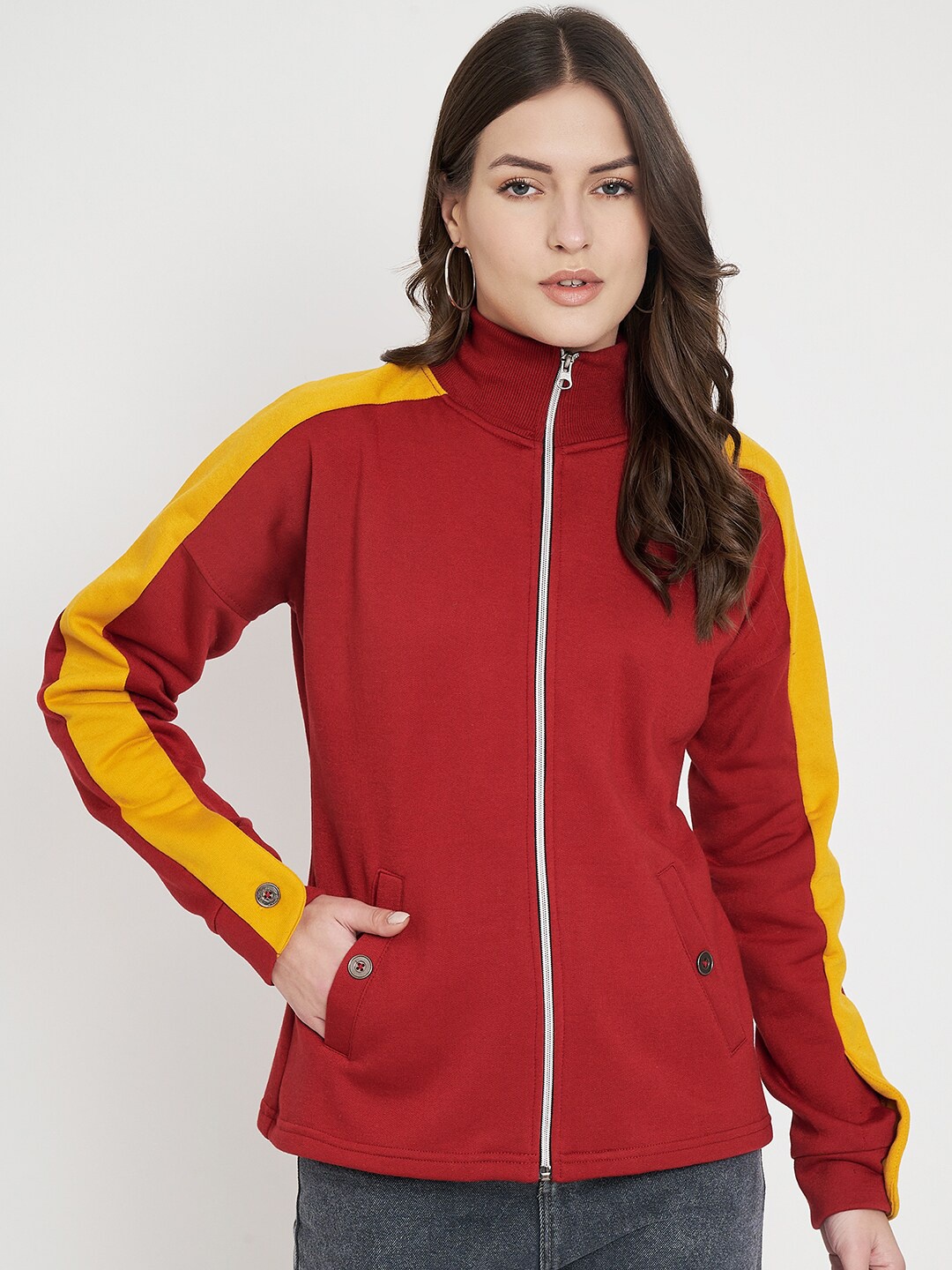 

BRINNS Mock Collar Fleece Front-Open Sweatshirt, Maroon