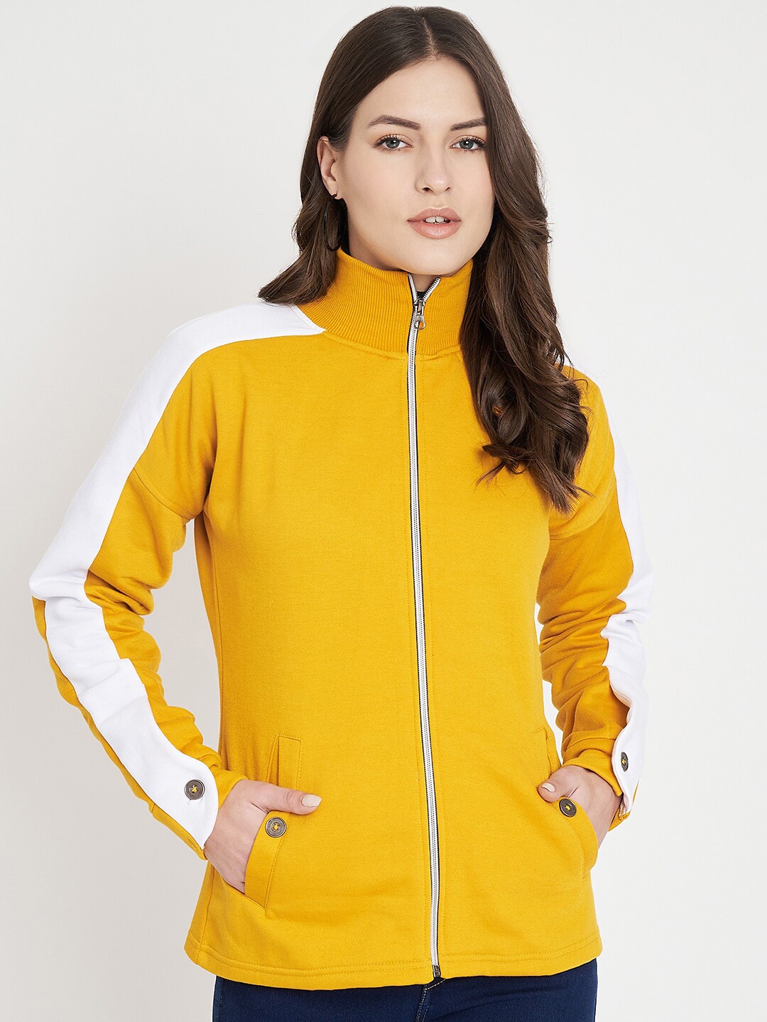 

BRINNS Colourblocked Mock Collar Front-Open Fleece Sweatshirt, Mustard