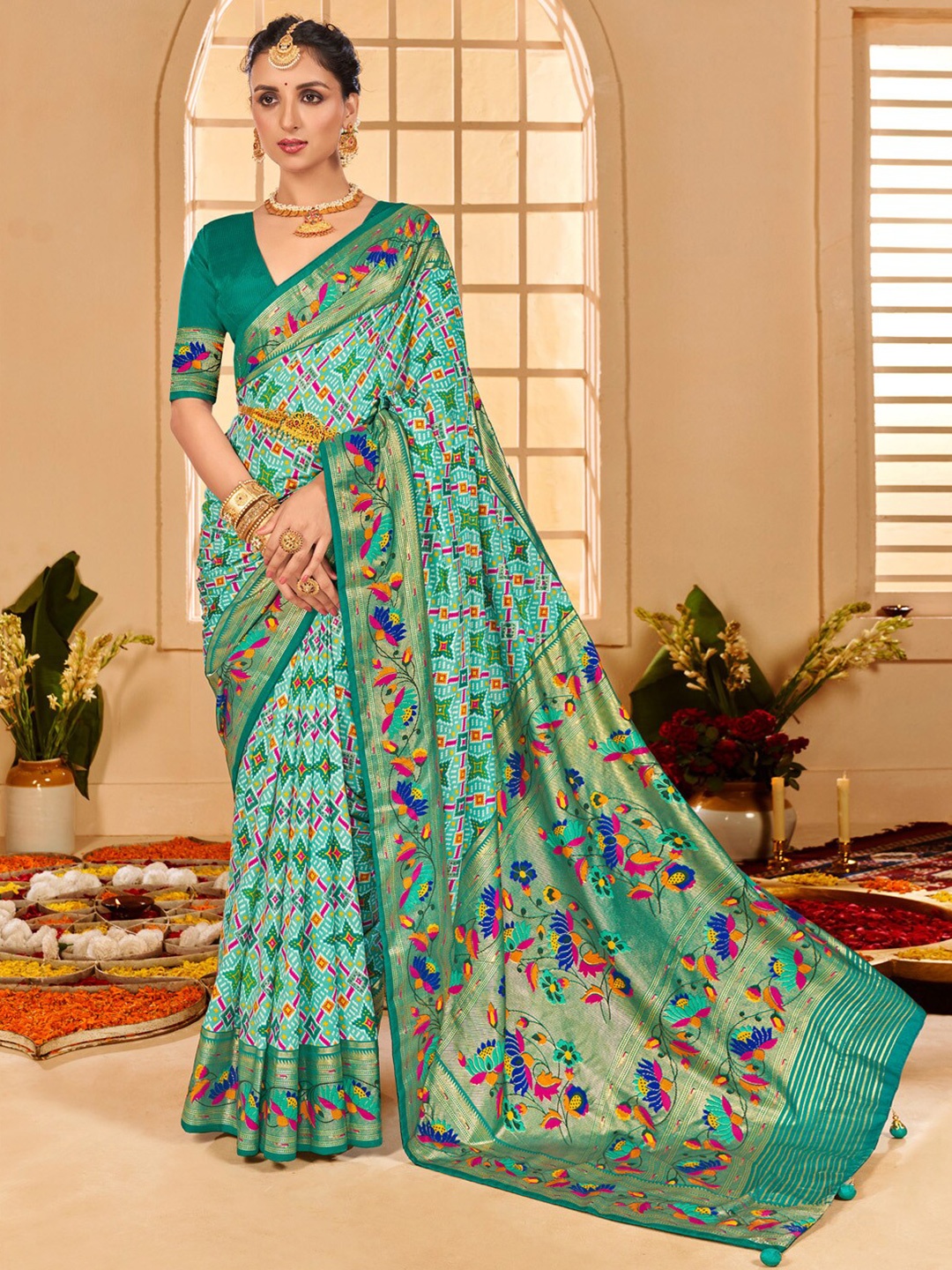 

Saree mall Blue Ethnic Motifs Printed Zari Tussar Saree