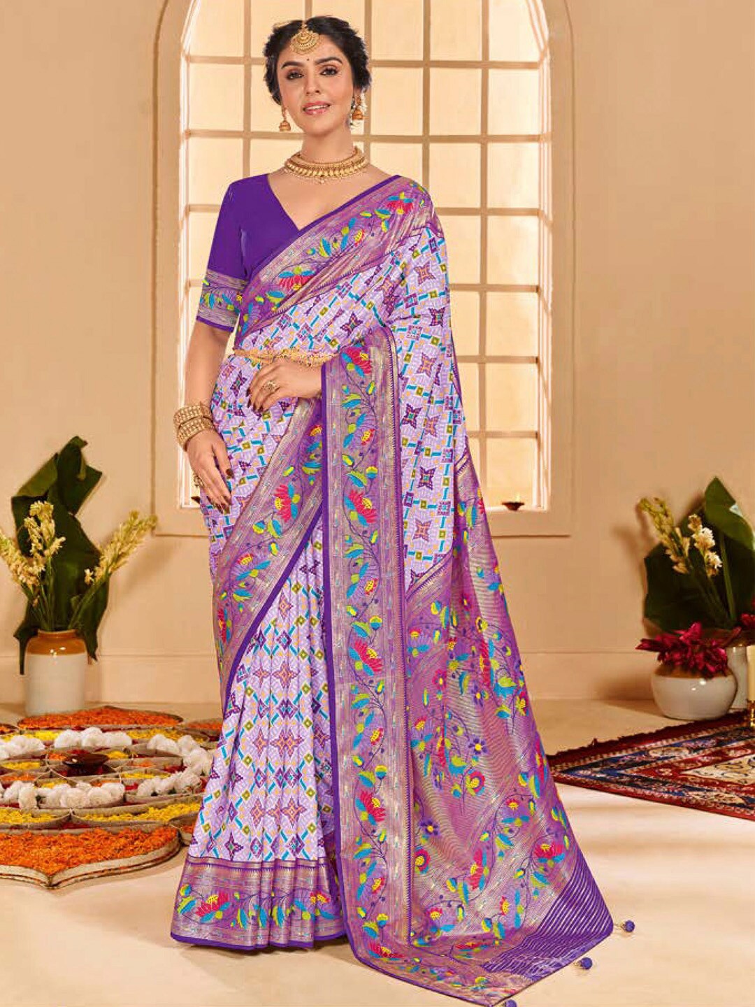 

Saree mall Ethnic Motifs Zari Tussar Saree, Lavender