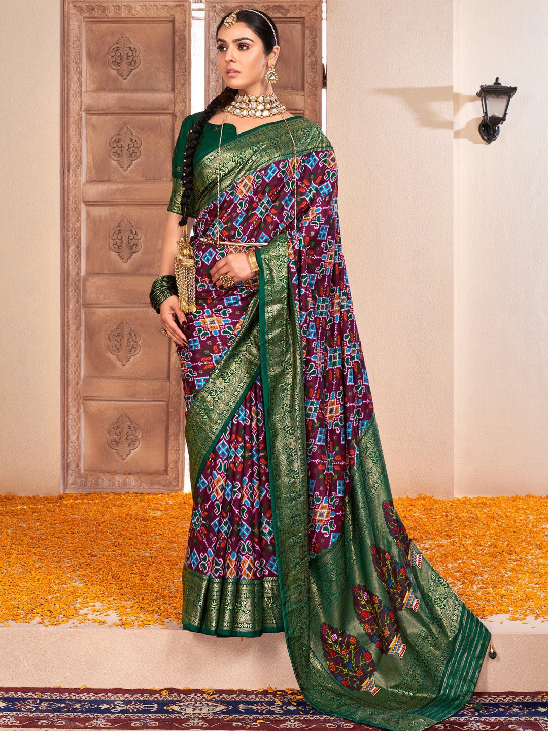 

Saree mall Ethnic Motifs Zari Tussar Saree, Purple