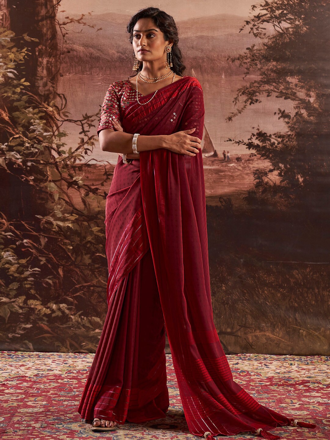 

Saree mall Pure Georgette Saree, Maroon