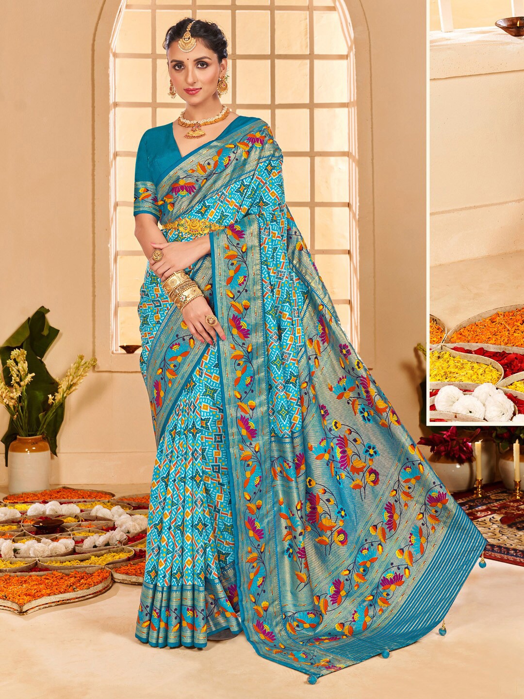 

Saree mall Ethnic Motifs Zari Tussar Sarees, Blue