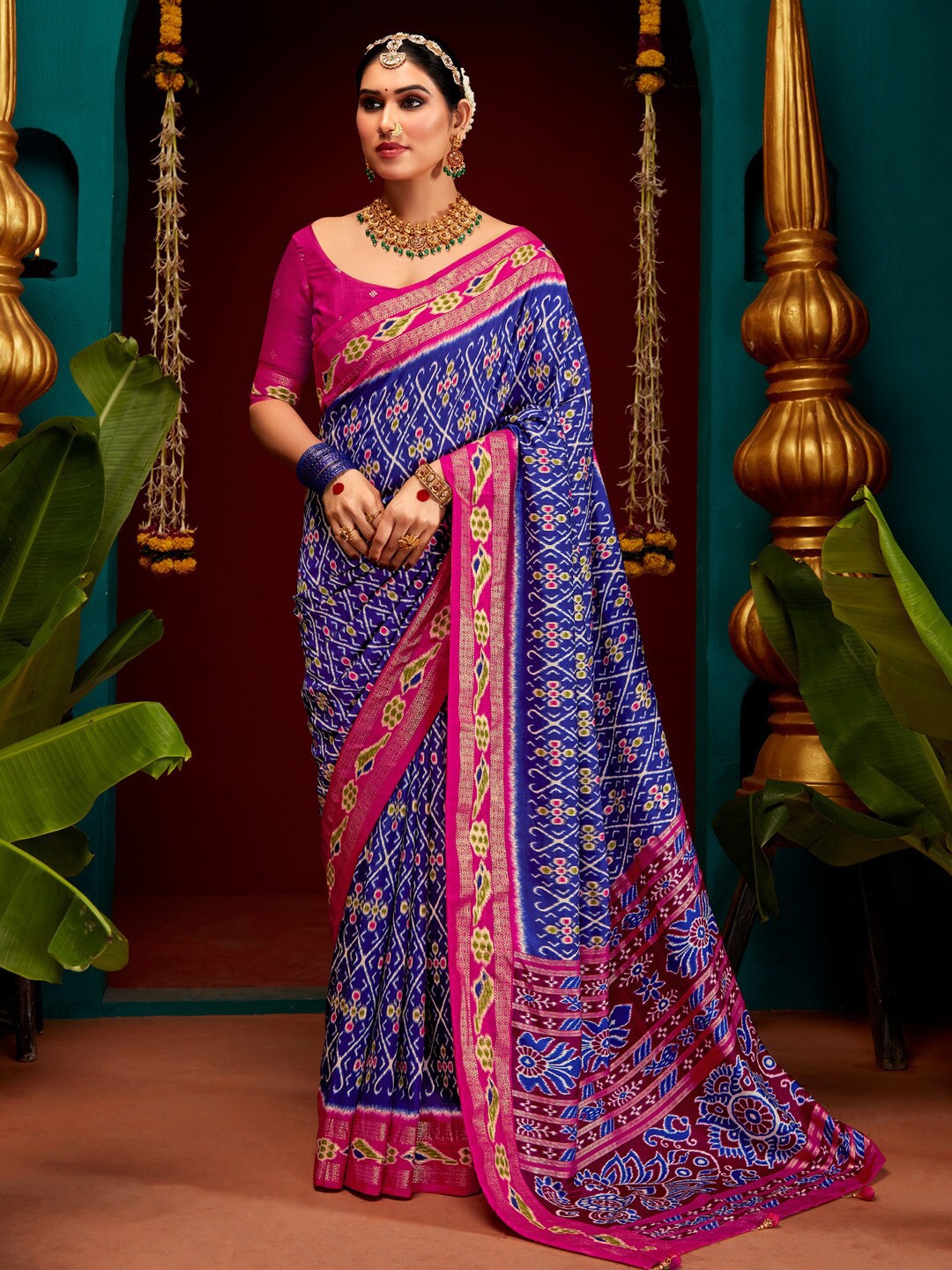 

Saree mall Ethnic Motifs Zari Ikat Saree, Purple