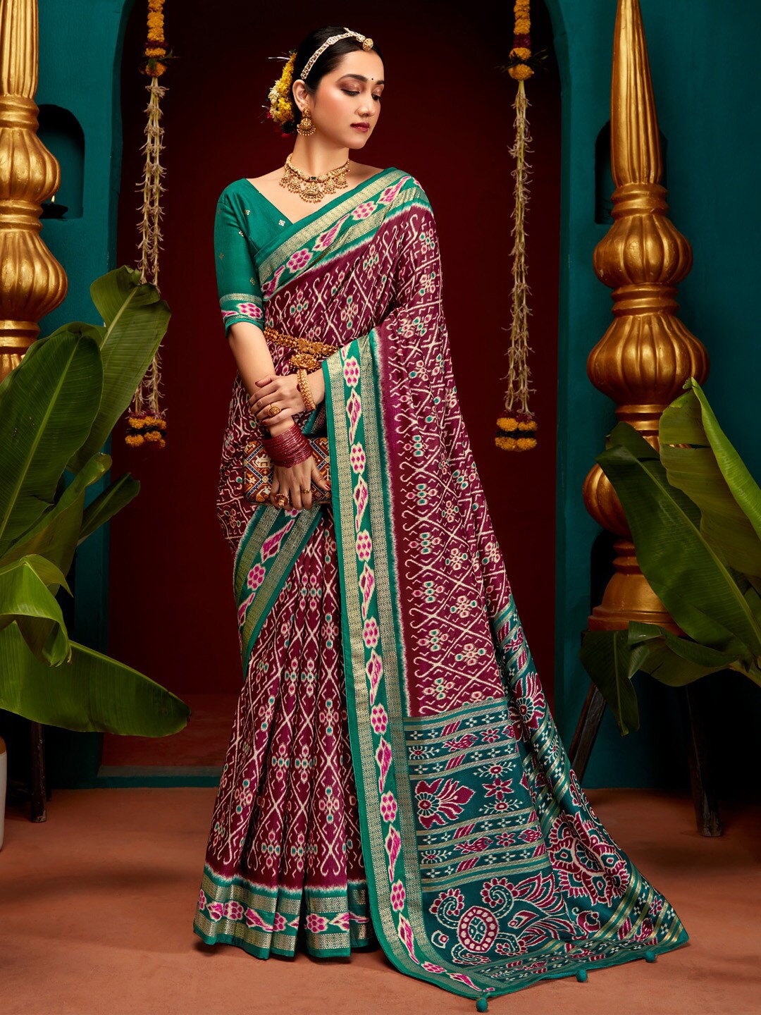 

Saree mall Magenta Ethnic Motifs Printed Zari Tussar Saree