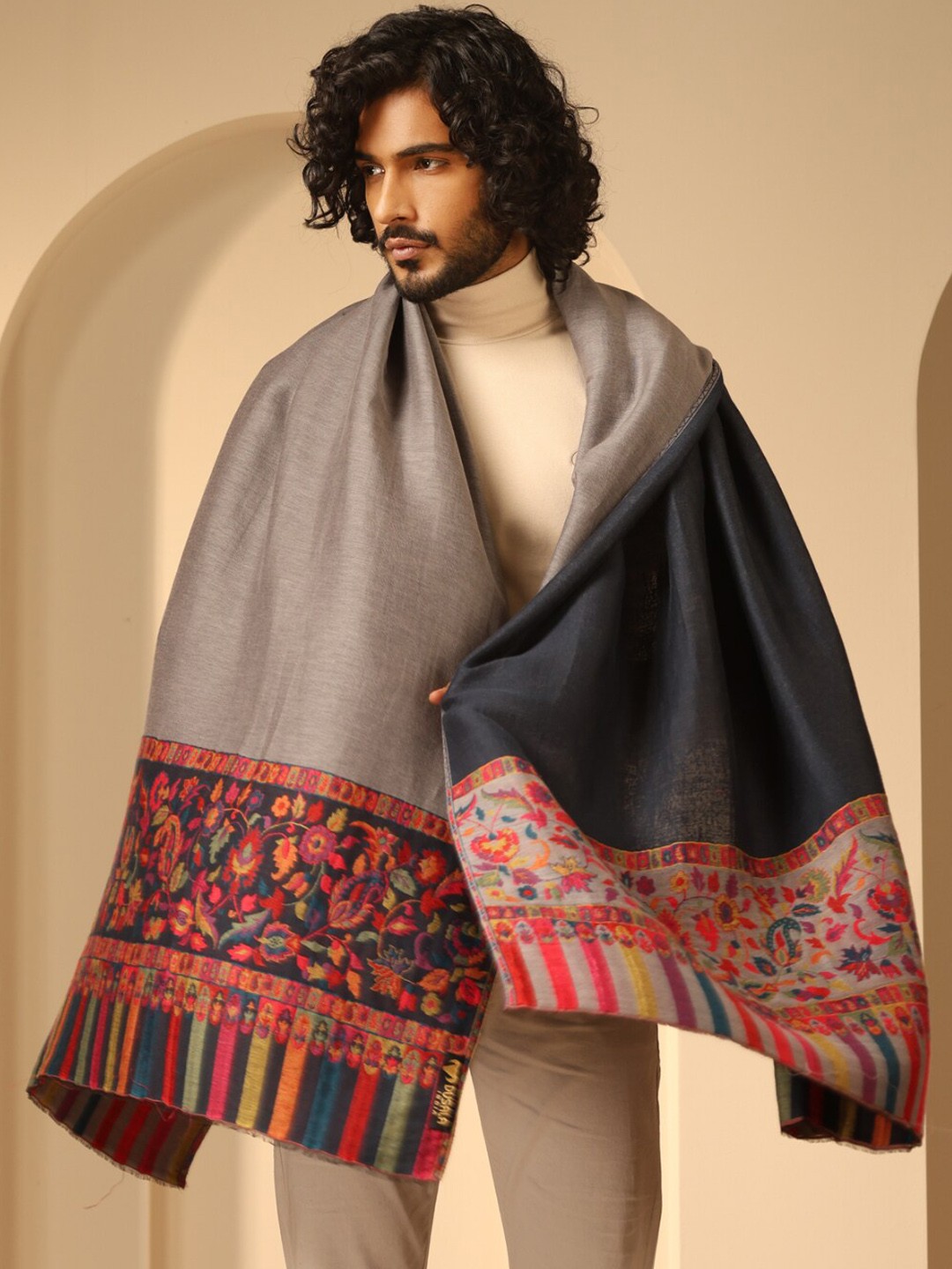 

DUSALA INDIA Men Printed Shawl, Black