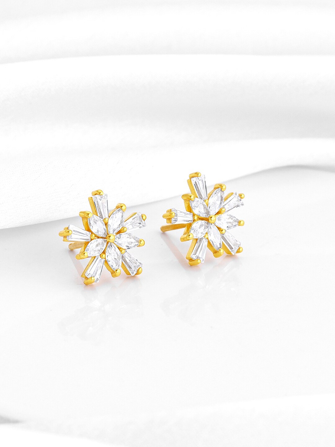 

GIVA 925 Sterling Silver Gold-Plated Zircon-Studded Floral Studs Earrings