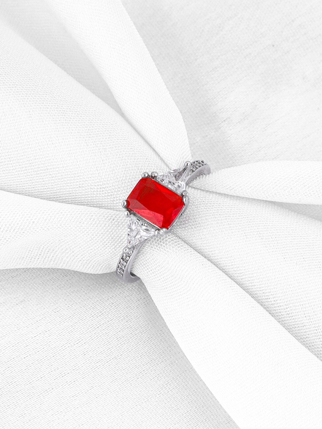 

GIVA 925 Sterling Silver Rhodium-Plated Cubic Zirconia Studded Adjustable Finger Ring