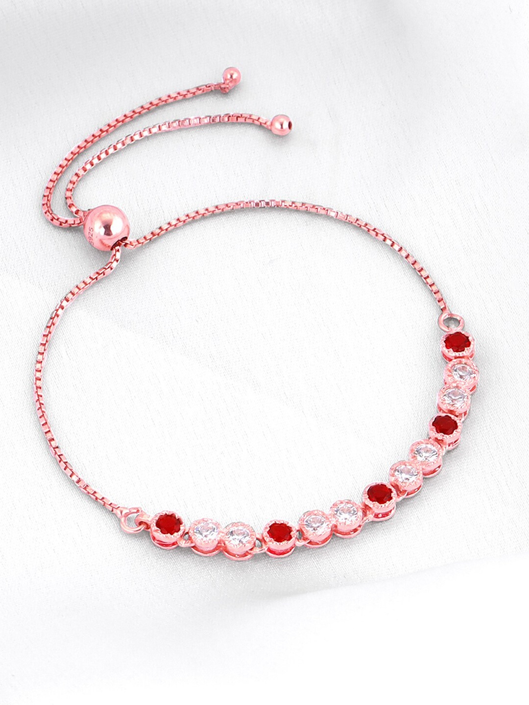

GIVA Sterling Silver Rose Gold-Plated Artificial Stones Studded Wraparound Bracelet
