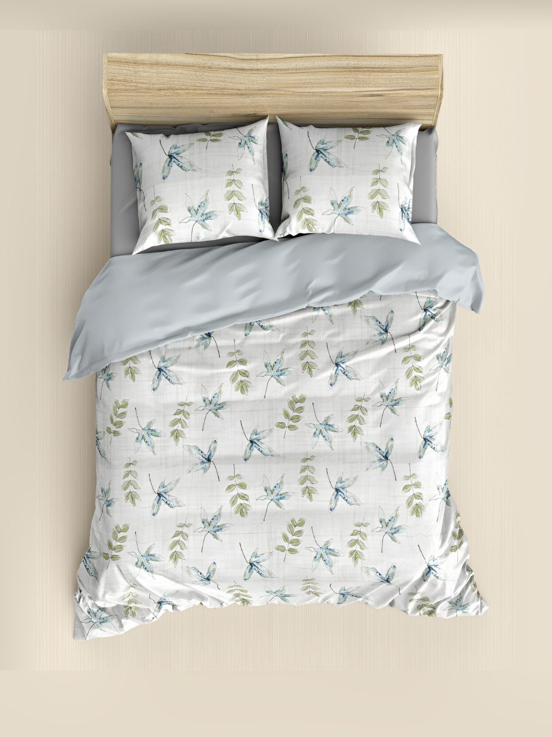 

borato Grey & Green Floral 210 TC Cotton King Bedsheet with 2 Pillow Covers