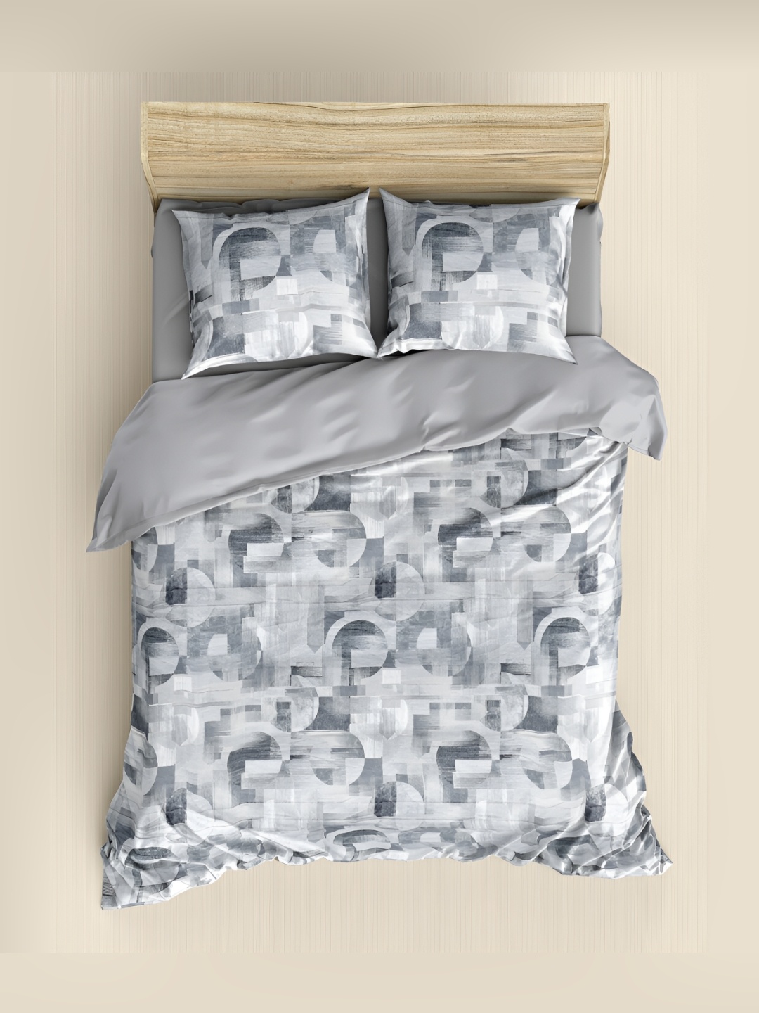 

borato Grey & White 210 TC Cotton King Bedsheet with 2 Pillow Covers