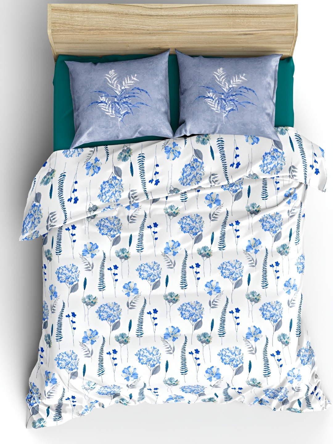 

borato Blue & White Floral 210 TC Cotton King Bedsheet with 2 Pillow Covers