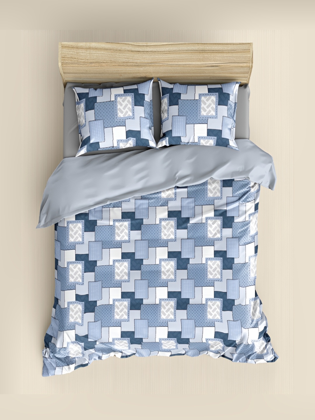 

borato Blue & White Geometric 210 TC King Bedsheet with 2 Pillow Covers