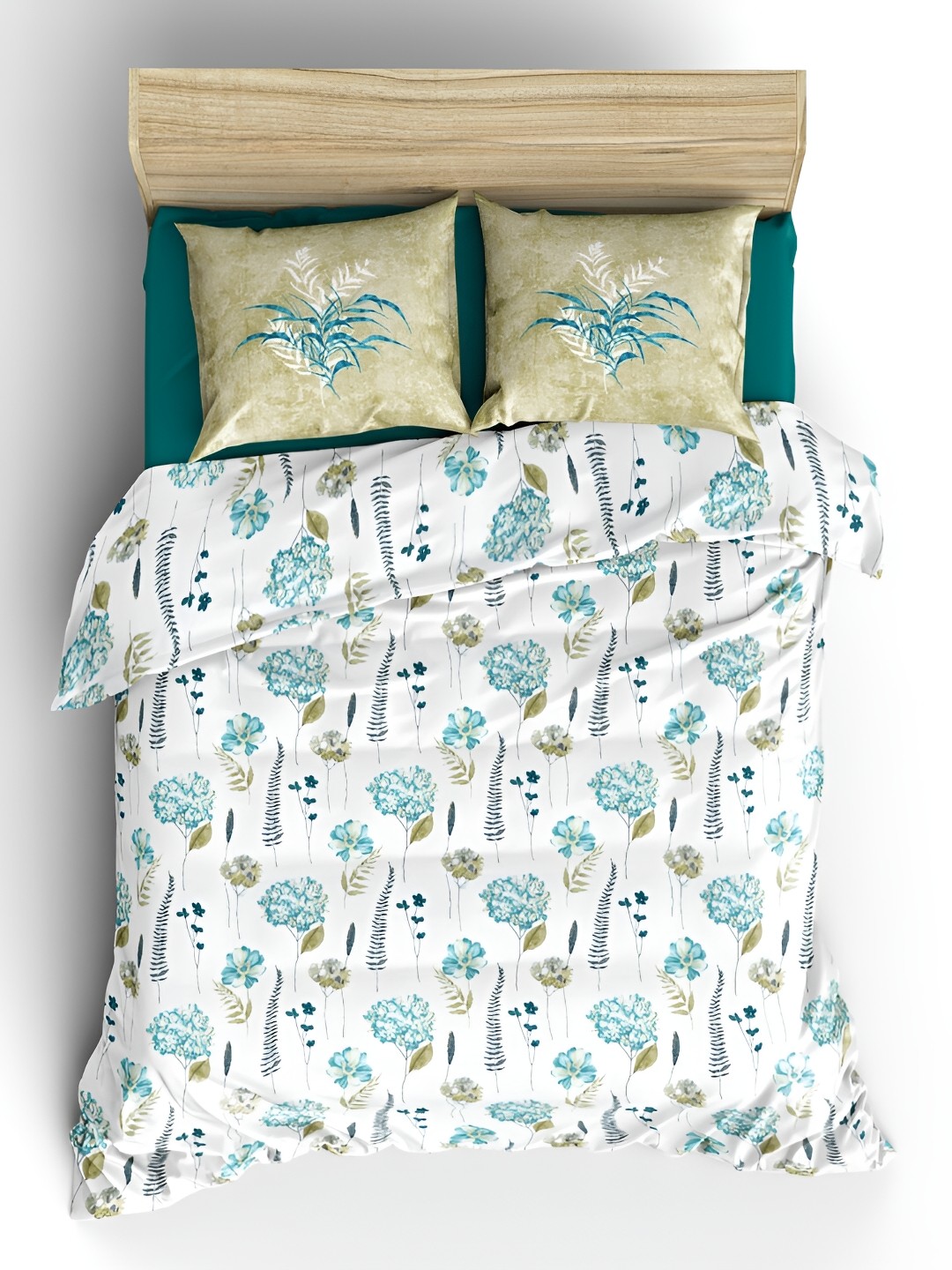 

borato Green & White Floral 210 TC King Bedsheet with 2 Pillow Covers