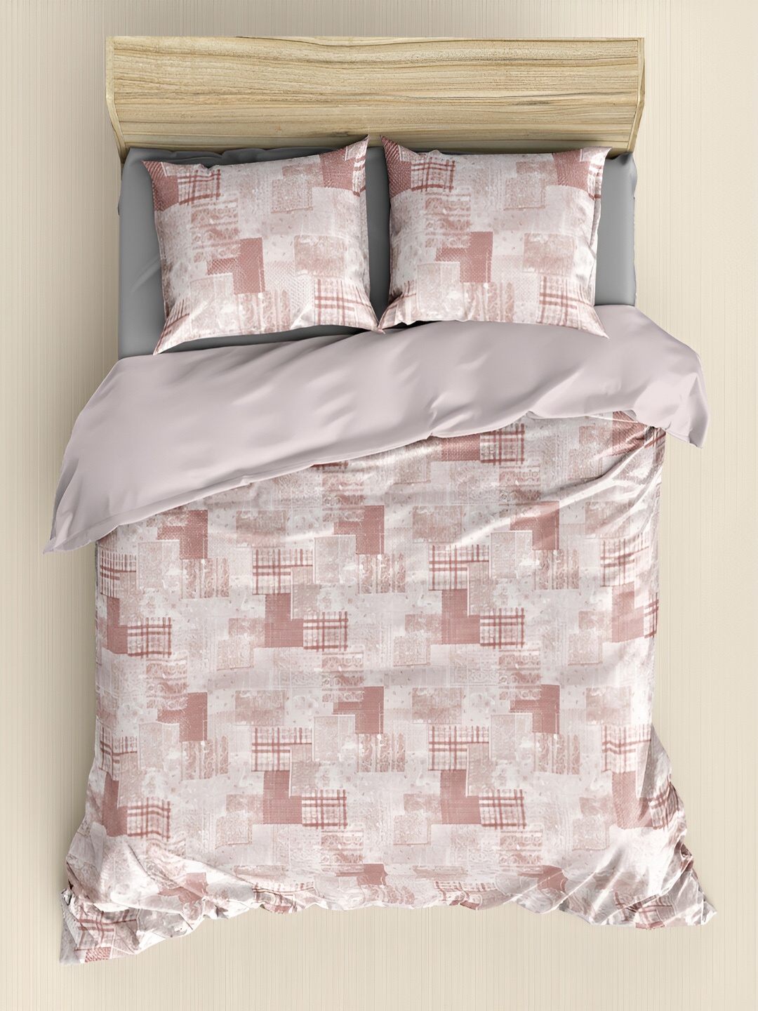 

borato Peach-Coloured & White Geometric 210 TC King Cotton Bedsheet with 2 Pillow Covers