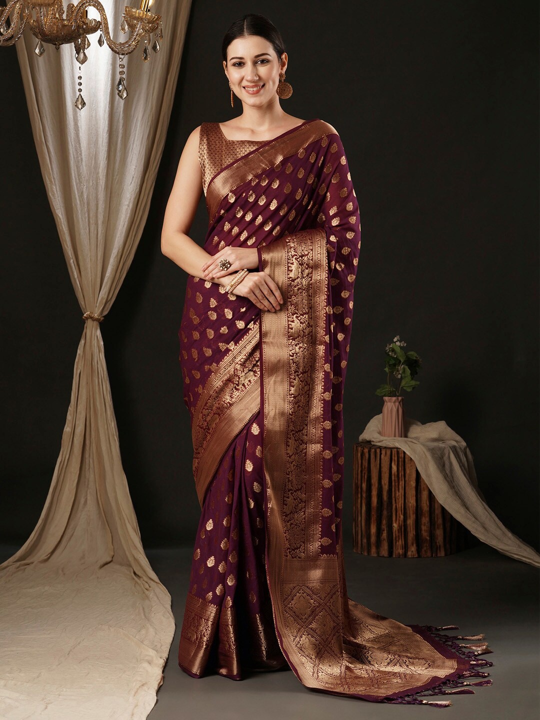 

Anouk Ethnic Woven Design Zari Pure Georgette Kanjeevaram Saree, Purple