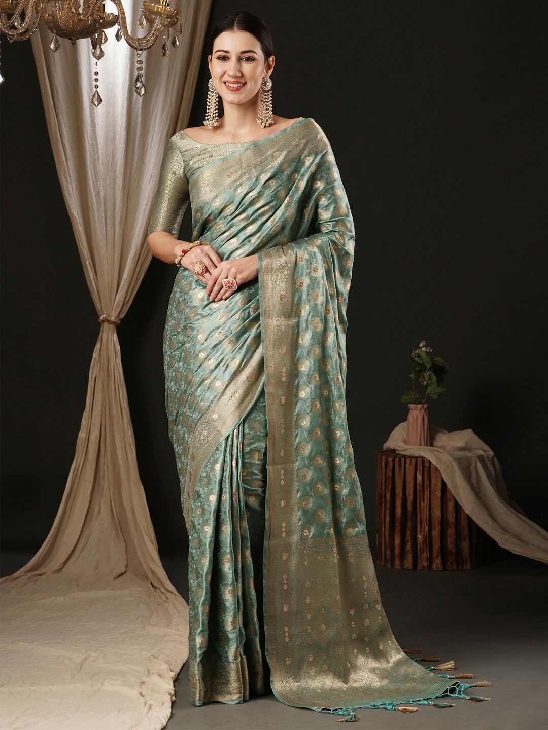 

Anouk Ethnic Woven Design Zari Satin Banarasi Saree, Turquoise blue