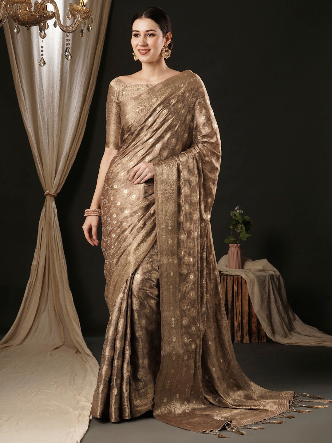 

Anouk Ethnic Motifs Woven Design Zari Banarasi Saree, Beige