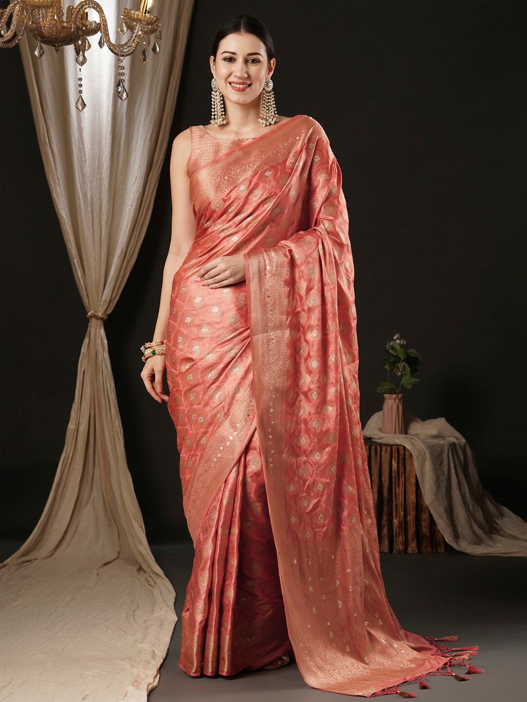 

Anouk Ethnic Motifs Satin Banarasi Saree, Peach