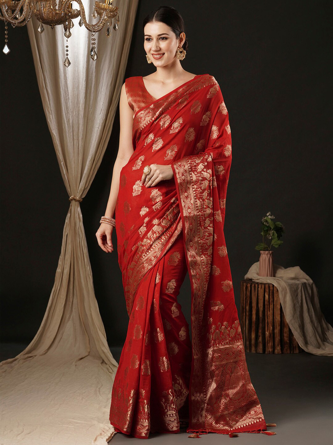 

Anouk Ethnic Woven Design Zari Pure Georgette Kanjeevaram Saree, Red