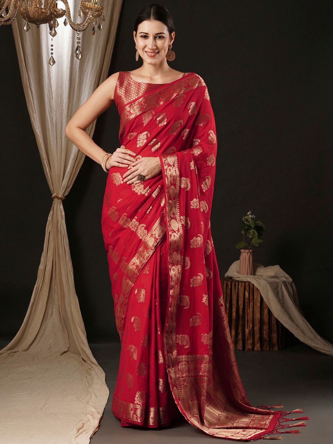 

Anouk Ethnic Woven Design Zari Pure Georgette Kanjeevaram Saree, Red