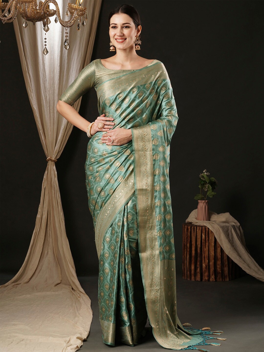 

Anouk Ethnic Woven Design Zari Satin Banarasi Saree, Turquoise blue