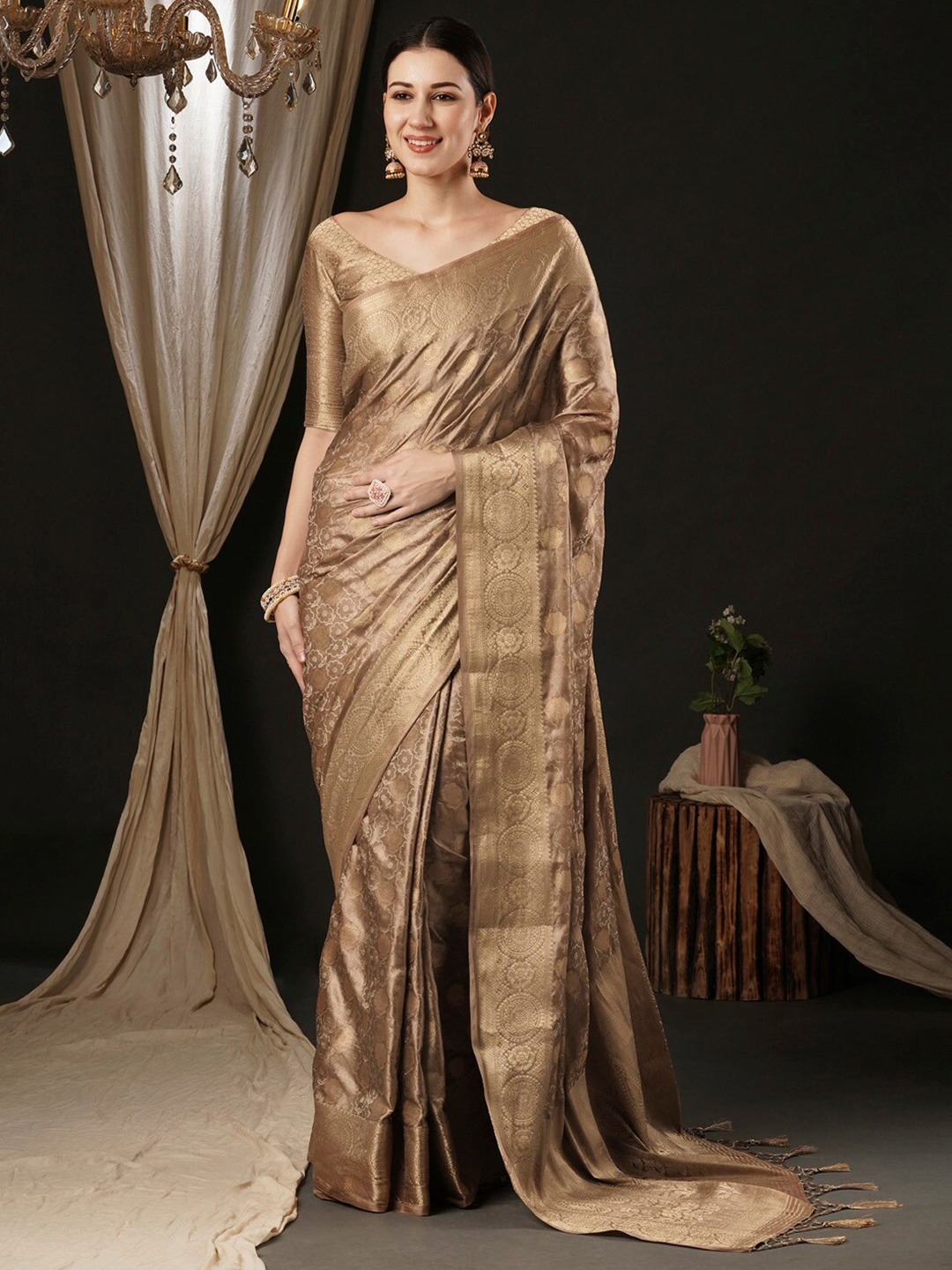 

Anouk Ethnic Woven Design Zari Satin Banarasi Saree, Beige