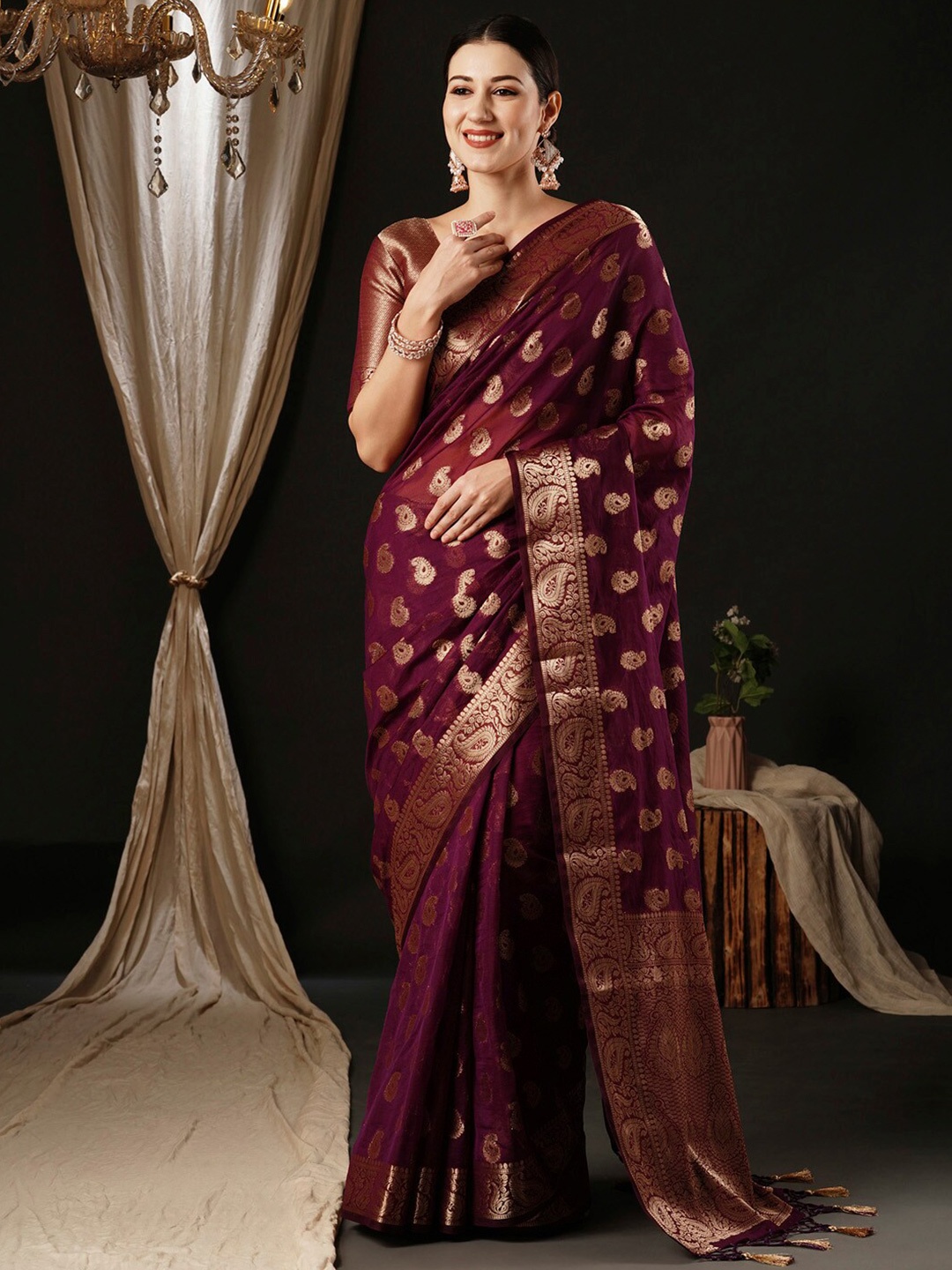 

Anouk Ethnic Motifs Zari Pure Georgette Kanjeevaram Saree, Burgundy