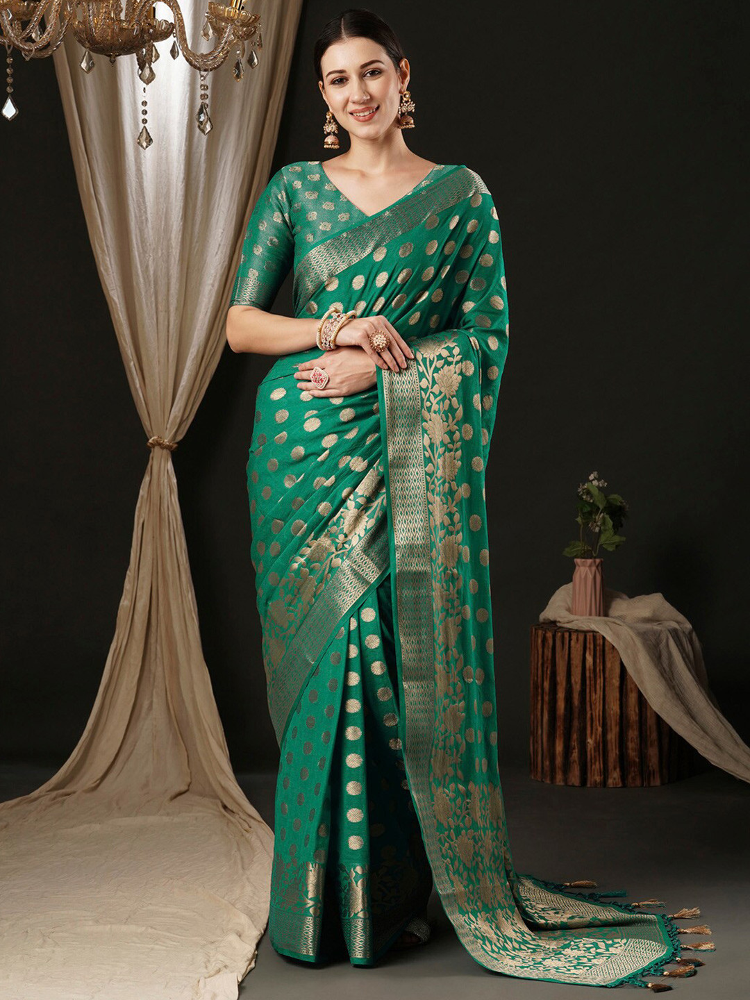

Anouk Ethnic Woven Design Zari Pure Georgette Kanjeevaram Saree, Turquoise blue