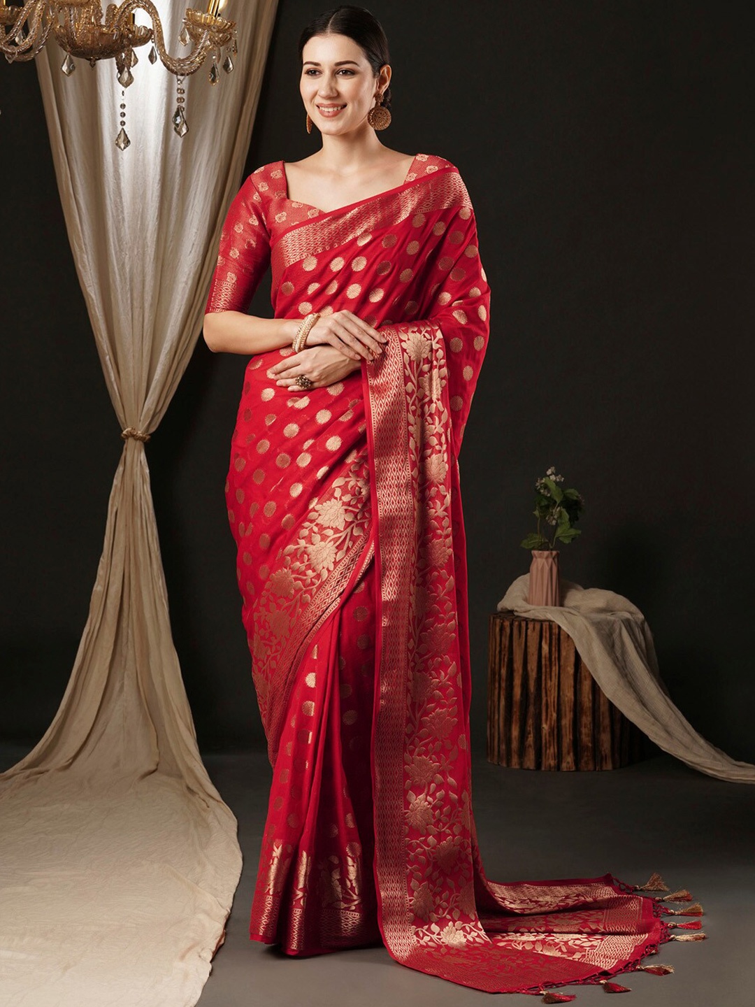 

Anouk Ethnic Motifs Zari Pure Georgette Kanjeevaram Saree, Red