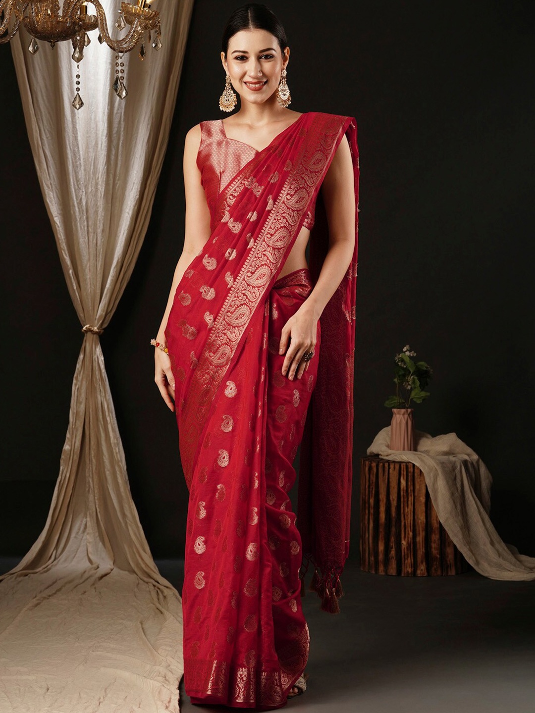 

Anouk Ethnic Woven Design Zari Pure Georgette Kanjeevaram Saree, Red