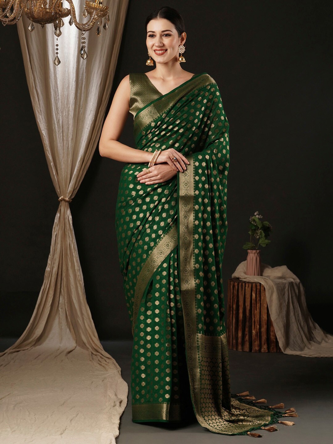 

Anouk Ethnic Motifs Zari Pure Georgette Kanjeevaram Saree, Green