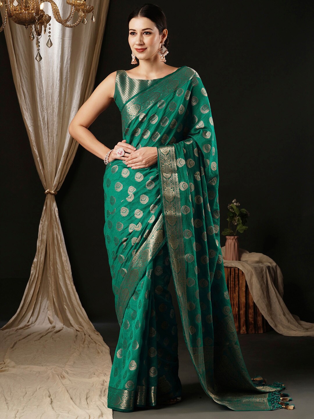 

Anouk Ethnic Motifs Woven Design Saree With, Green