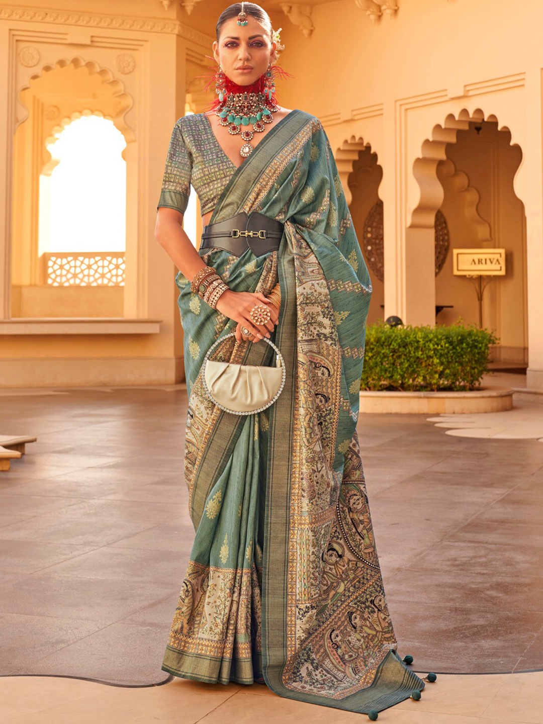 

Anouk Ethnic Woven Design Zari Banarasi Saree, Sea green