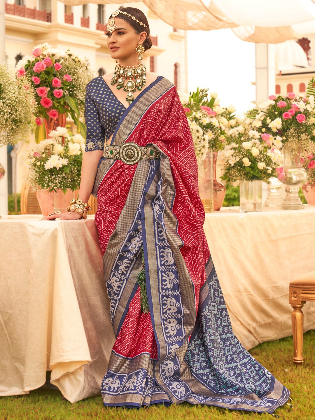 

Anouk Ethnic Motifs Zari Patola Saree, Red