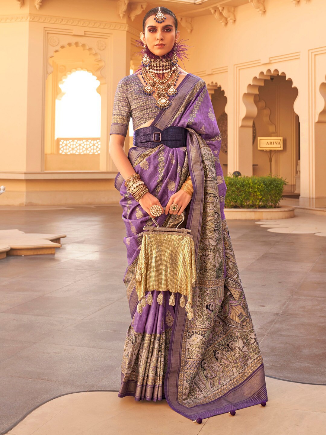 

Anouk Kalamkari Zari Belted Banarasi Saree, Violet