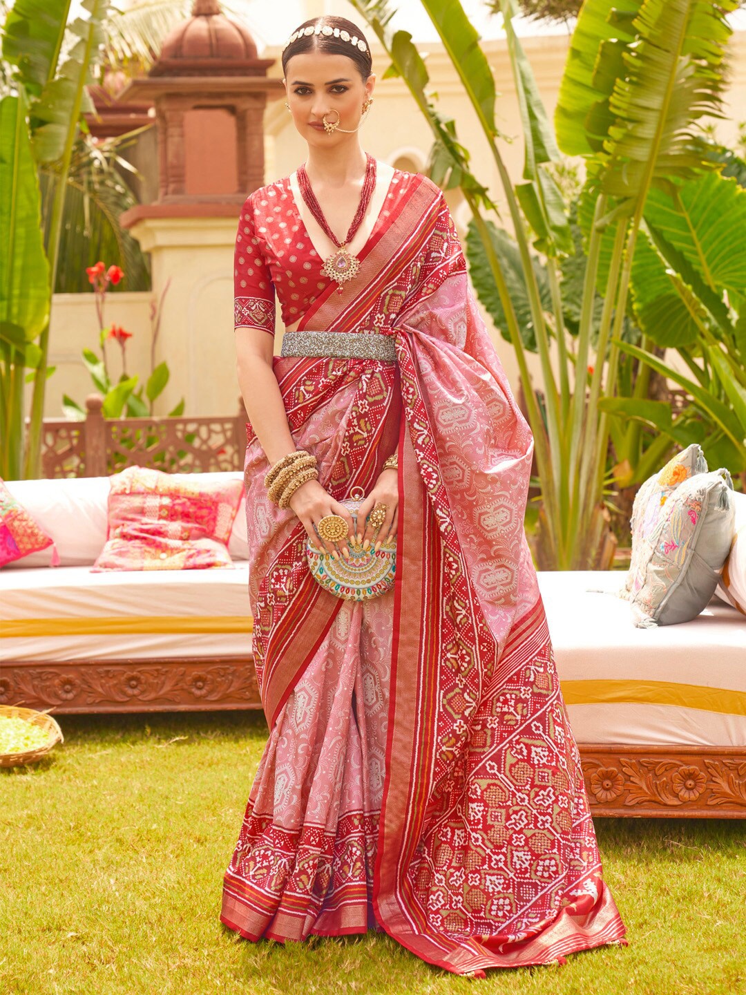 

Anouk Ethnic Motifs Zari Patola Saree, Pink