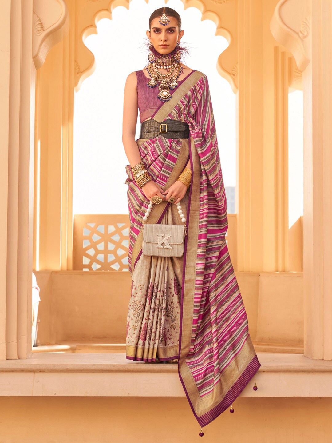 

Anouk Ethnic Motifs Zari Banarasi Saree, Pink