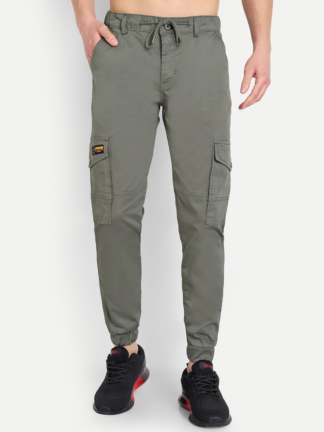 

CARBONN CLOTH Men Mid-Rise Cotton Cargos Trousers, Olive