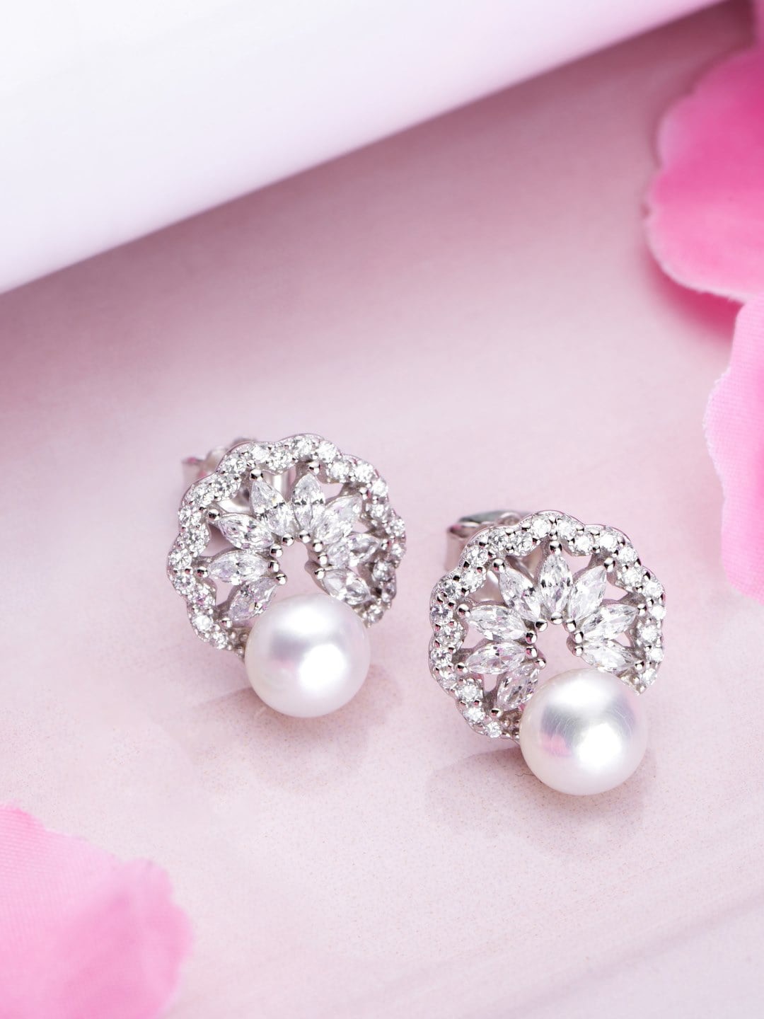 

Zavya Rhodium-Plated Contemporary 92.5 Sterling Silver Studs Earrings