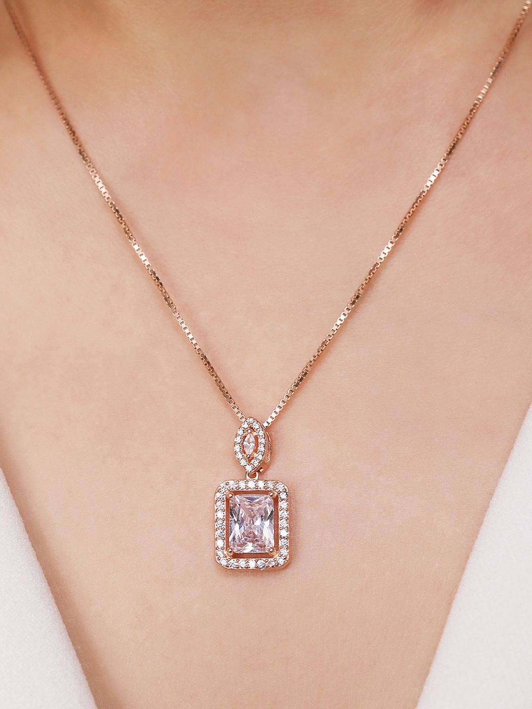 

Zavya 925 Pure Sterling Silver Rose Gold-Plated Triangular Pendants with Chains