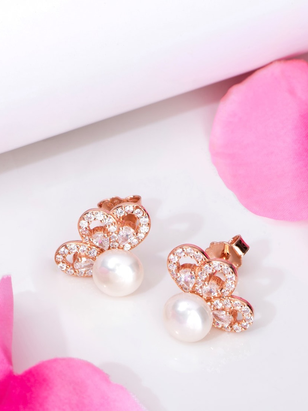 

Zavya Rose Gold-Plated Contemporary 92.5 Sterling Silver Studs Earrings