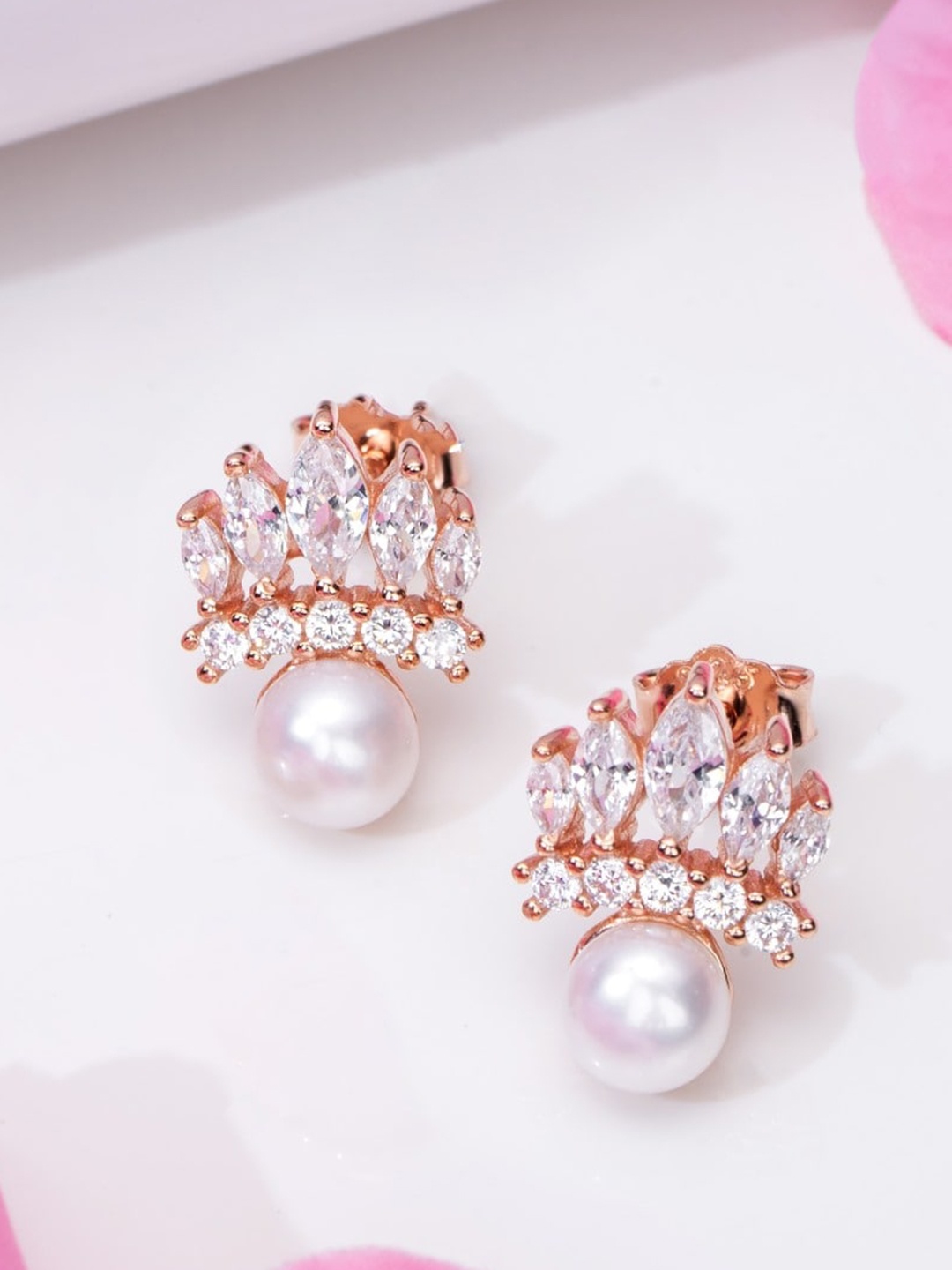 

Zavya Rose Gold-Plated Contemporary 92.5 Sterling Silver Studs Earrings