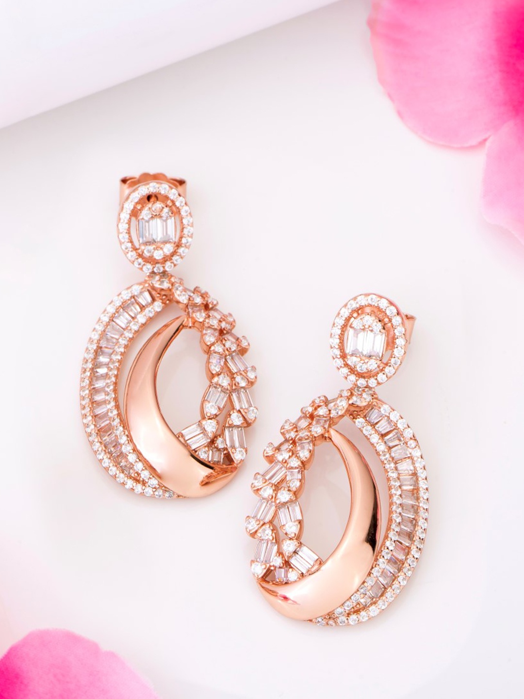 

Zavya Rose Gold-Plated Sterling Silver Contemporary Drop Earrings