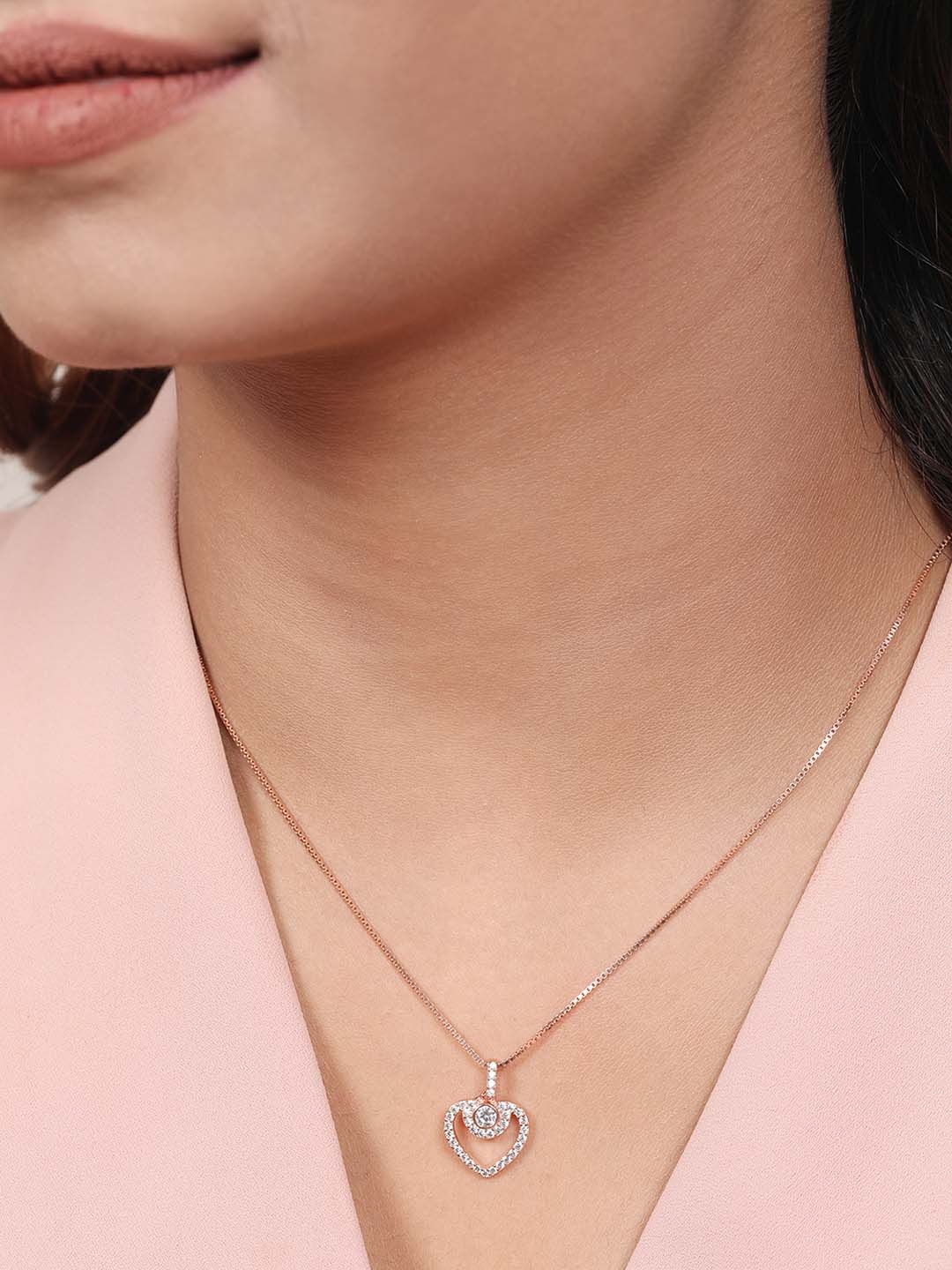 

Zavya 925 Pure Sterling Silver Rose Gold-Plated Cubic Zirconia Studded Pendants with Chains